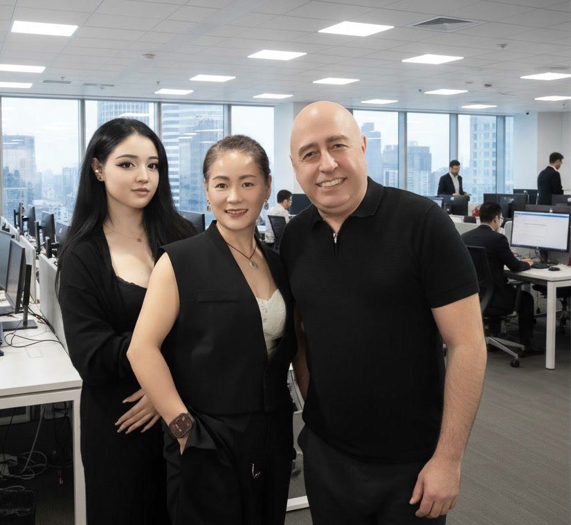 Naz Ardali, her mother and Hengyi co-founder Qianyun, and founder Adsiz Ardali at the Hangzhou office